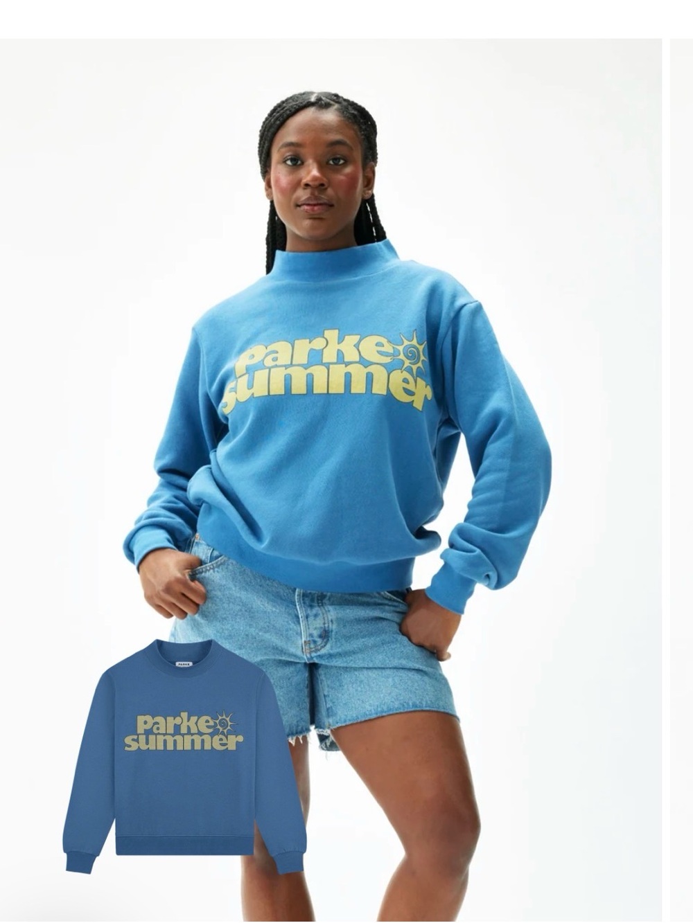 Parke Graphic Mockneck Washed Blue 'Parke Summer' Graphic Sweatshirt - Unbrande